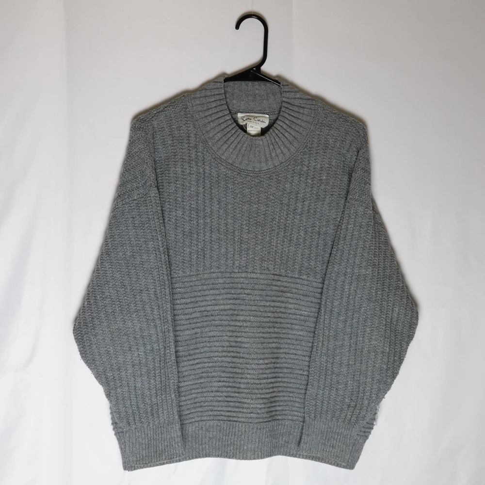 Pierre Cardin Sweater Men's M Gray Striped Long Sleeve Pullover 90's Vintage